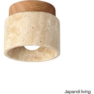 Japandi Living - Plafondlamp - Plafonnière - Wabi Sabi - Marmer - Travertijn - Woonkamer, toilet, slaapkamer - Lamp - Eiken