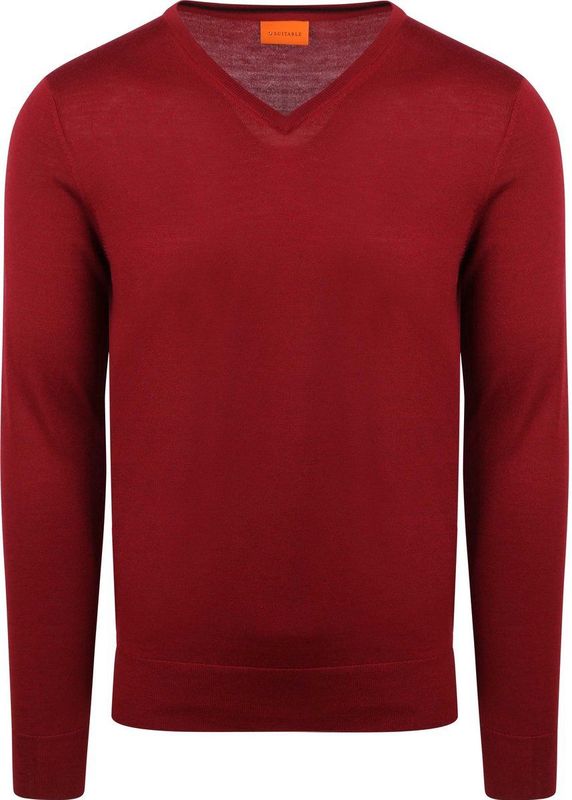 Suitable Merino Pullover V-Hals Donkerrood - Maat S - Heren