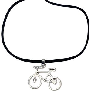 Halsketting- fiets- Zwart -koord- 45 cm- metaal- Charme Bijoux
