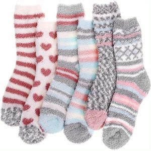 Set Van 6 paar Sokken - Warme Wintersokken Dames - Sokken Dames - Huissokken - Warme Sokken Dames - Warme Fuzzy Fleece Sokken - Warm houden - Pluche en comfortabel - Koraalfleece - Veelkleurig - One Size