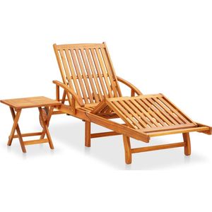 vidaXL Ligbed met Tafel & Kussen - Acaciahout Ligbed - Acacia Hout - Lounge Bed - Tuinset - Buitendecoratie