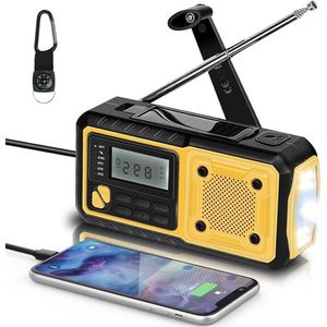 Noodradio Draagbare Zonneradio Noodweer Radio - 5000 mAh Handzwengel - FM/AM/SW Dynamo Radio met LED-lamp - SOS-alarm USB - LCD-scherm - Telefoonlading - Hoofdtelefoonuitgang voor Wandelen Kamperen
