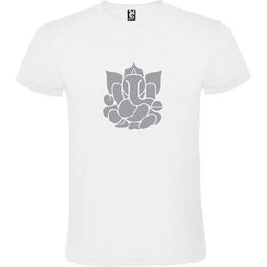 Wit  T shirt met  print van de ""heilige Olifant Ganesha "" print Zilver size M