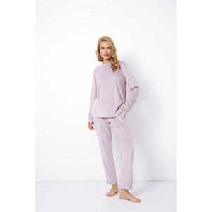 Paarse Dames Pyjama Izzie-Fluweelzachte Set-Lange Mouwen & Broek-Steekzakken & Verstelbare Taille-Maat XXL