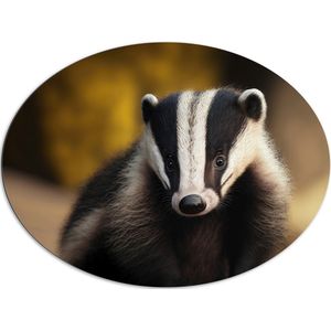 Dibond Ovaal - Das kijkt de camera in met wazige achtergrond - 108x81 cm Foto op Ovaal (Met Ophangsysteem)