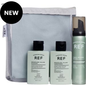 REF Stockholm - Weightless Volume Pakket - Futloos haar - Vakantiepakket - Reisverpakkingen - Shampoo Conditioner Fiber Mousse