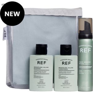 REF Stockholm - Weightless Volume Pakket - Futloos haar - Zomerpakket - Vakantiepakket - Reisverpakkingen - Shampoo Conditioner Fiber Mousse