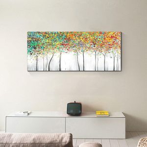 Houten frame grote canvasfoto's 120x50cm abstract kleurrijke boombloesem afbeelding op canvas muurkunst moderne wandafbeeldingen XXL kunstdruk decoratie voor woonkamer slaapkamer klaar om op te hangen
