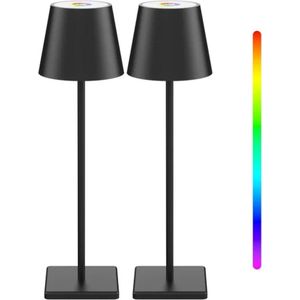 Oplaadbare Tafellamp - 2 Stuks - RGB + Warm Wit - Draadloos - Dimbaar - USB C - Touch lamp - 38 CM - Zwart - LED - Anti Slip Voet - IP 54