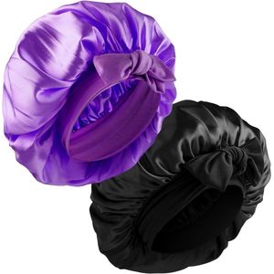 Verstelbare satijnen slaapmutsen voor dames - 2 stuks - zachte elastische band - zijden bonnets voor krullend haar