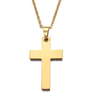 Fako Bijoux - Ketting Met Kruisje - Stainless Steel - RVS - Staal - Goudkleurig