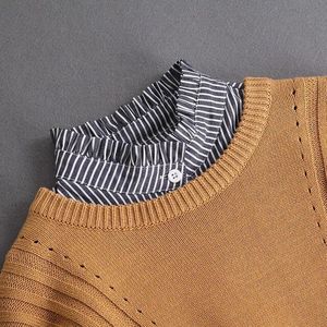 Losse kraag wit jeans streep - streepje - strepen - katoen met opstaand boord rouches / roezels - Blouse kraagje - Nep los kraagje | Wit | Ruches | Verstelbaar | DH collection