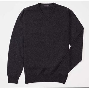 Osborne Knitwear Trui met V hals - Sweater heren in Lamswol - Pullover Heren - Charcoal - 3XL