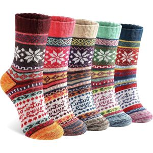 5 paar damessokken - damessokken Winterwarme sokken Comfortabele gebreide herensokken Dameslaarssokken