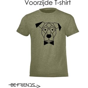 Be Friends T-Shirt - Hond & Strik - Kinderen - Kaki - Maat 1-2 jaar