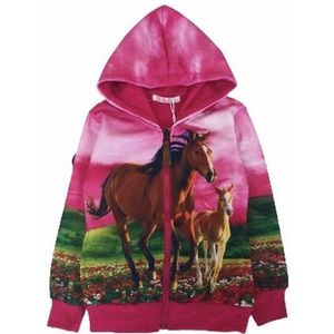 S&C vest met paarden - paard met veulen - roze - maat 98/104