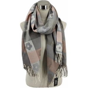 Sjaal blok-bloemenprint herfst-winter 185/70cm grijs/roze