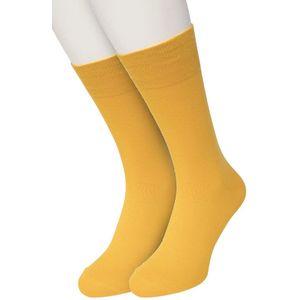 Bonnie Doon Basic Sokken Heren Geel maat 40/46 - 2 paar - Basis Katoenen Sok - Gladde Naden - Brede Boord - Uitstekend Draagcomfort - Perfecte Pasvorm - 2-pack - Multipack - Effen - Geel - Eigeel - Egg - OL6324012.219