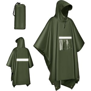 Herbruikbare regenponcho met capuchon voor volwassenen - waterdicht - lichte regenjas - 3-in-1 multifunctioneel - dames en heren - reizen