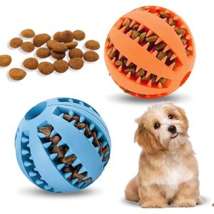 2 stuks interactieve traktatiedispenser hondenspeelgoed bal, speelgoed rubberen bal voor puppy kleine honden verveling tanden schoonmaken IQ-training (6 cm, blauw, oranje)