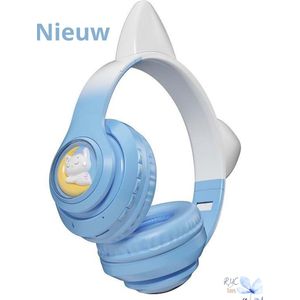 RyC Toys Kinder Hoofdtelefoon- blauw |Draadloze Koptelefoon-Kids Headset-Over Ear-Bluetooth-Microfoon-Katten Oortjes-Led Verlichting