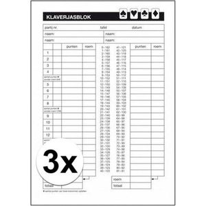 Klaverjassen Scoreblok A5 - 3x met 50 vellen - Formaat 14,8 x 21 cm - Niet geschikt voor kinderen