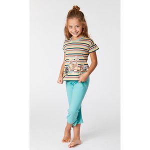 Woody pyjama meisjes/dames - multicolor gestreept - mandrill aap - 221-1-BSK-S/929 - maat 140