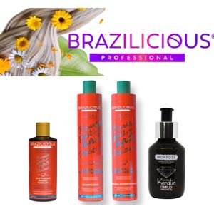 BraziliCious Australian Mango keratine & Mango Therapy Conditioner & Mango Therapy Shampoo & Morfos Keratin Oil