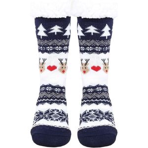 Kerstsokken - Kerstddecoratie - Kerstcadeaus - Thermosokken voor Mannen en Vrouwen - Cuddly Sokken - Dikke Heat Holders Sokken - Perfect voor de Feestdagen（ Twee paar blauwe elanden in één maat voor iedereen ）