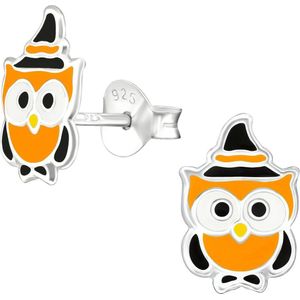 Toverstaartjes kindersieraden - Halloween oorbellen - uil heksenhoed - zilveren oorknopjes - oranje