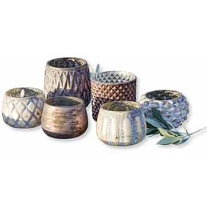 Lantaarns - Set van 6 - Glas - Boerenzilver en Beschildering