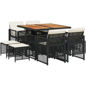 vidaXL 9-delige Tuinset poly rattan zwart - Tuinset - Tuinsets - Loungeset - Tuintafel