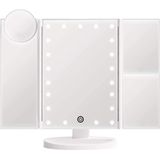 UNIQ Trifold Make Up Spiegel met LED verlichting en 2 vergrootspiegels - Staande spiegel - 21 LED-lampjes - op batterijen en USB (kabel incl) - Wit