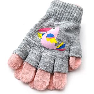 Kinder glitter handschoenen voor meisjes dubbellaags thermo met vogel print - roze