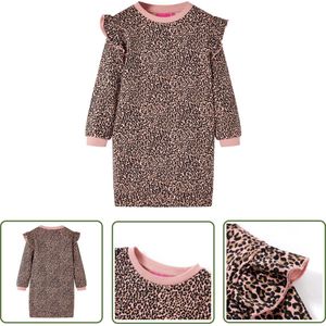 vidaXL Meisjesjurk - Kinderjurk - Kinderjurk 92 middelroze - Roze Jurk - Luipaard Print - Kindermode