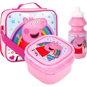 PEPPA PIG Regenboog Lunch Set Broodtrommel Drinkbeker Schoudertas Lunchtas