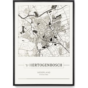 Stadskaart ‘s-Hertogenbosch - Plattegrond ‘s-Hertogenbosch – city map – muurdecoratie 30 x 40 cm in lijst