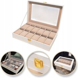 Elegante Witte Horlogedoos voor 12 Horloges - Kunstleer - 30x20x8 cm