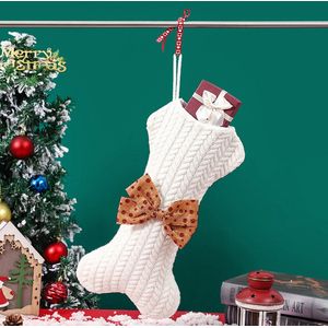 Kerstversiering, gebreide wollen ornamenten, cadeauzakken, kerstsokken, kerstversieringen (wit)