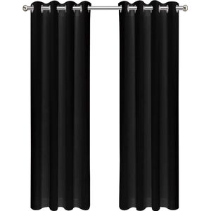 Gordijnen Zwart Velvet Kant en klaar 290x245cm - Kant en klare gordijnen met ringen Velours - Fluwelen Verduisterende gordijnen