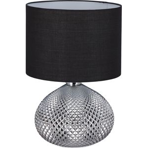 Relaxdays nachtlampje - tafellamp zwart zilver - designerlamp - glazen voet - 50 cm