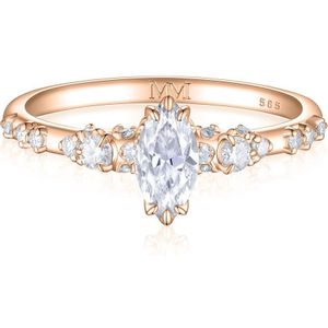 Elegante - 14k Roségouden Marquise Moissanite Ring met Vintage Geïnspireerde Minimalistische Zijstenen - 2.8 karaat