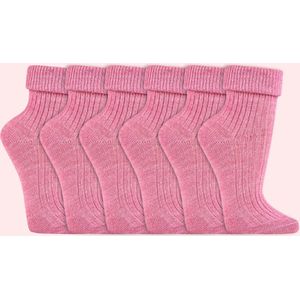 Wollen sokken | Dames sokken | 100% Natuurlijk | Kleur: Roze | 35-38 / 39-42 | 6 paar