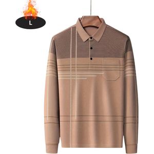 Livano Poloshirt Heren - T-Shirt Heren - Shirt - Overhemd - Polo Shirt Lange Mouwen - Khaki - L
