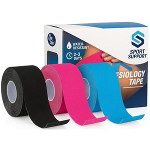 Kinesiology Tape 3 Rollen - 5 m x 5 cm - Sporttape (Zwart Roze Blauw) - Waterbestendig - Latexvrij - Ademend