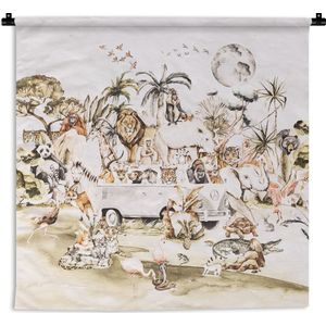Wandkleed - Wanddoek - Bus - Dieren - Kinderen - Jongens - Meisjes - Palmboom - 150x150 cm - Wandtapijt