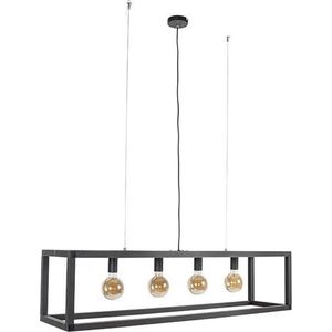 QAZQA big_cage2 - Industriele Hanglamp eettafel voor boven de eettafel | in eetkamer - 4 lichts - L 1180 mm - Zwart - Industrieel - Woonkamer | Slaapkamer