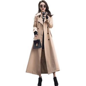 Dames Trenchcoat met Dubbele Rij Knopen en Maxi Lange Overjas