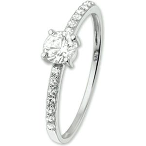 Ring - Zirkonia - 14K Witgoud - Gepolijst - Voor Dames