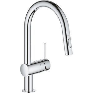 GROHE Minta keukenkraan - hoge draaibare C-uitloop - Uittrekbare handdouche - 2 straalstanden - chroom